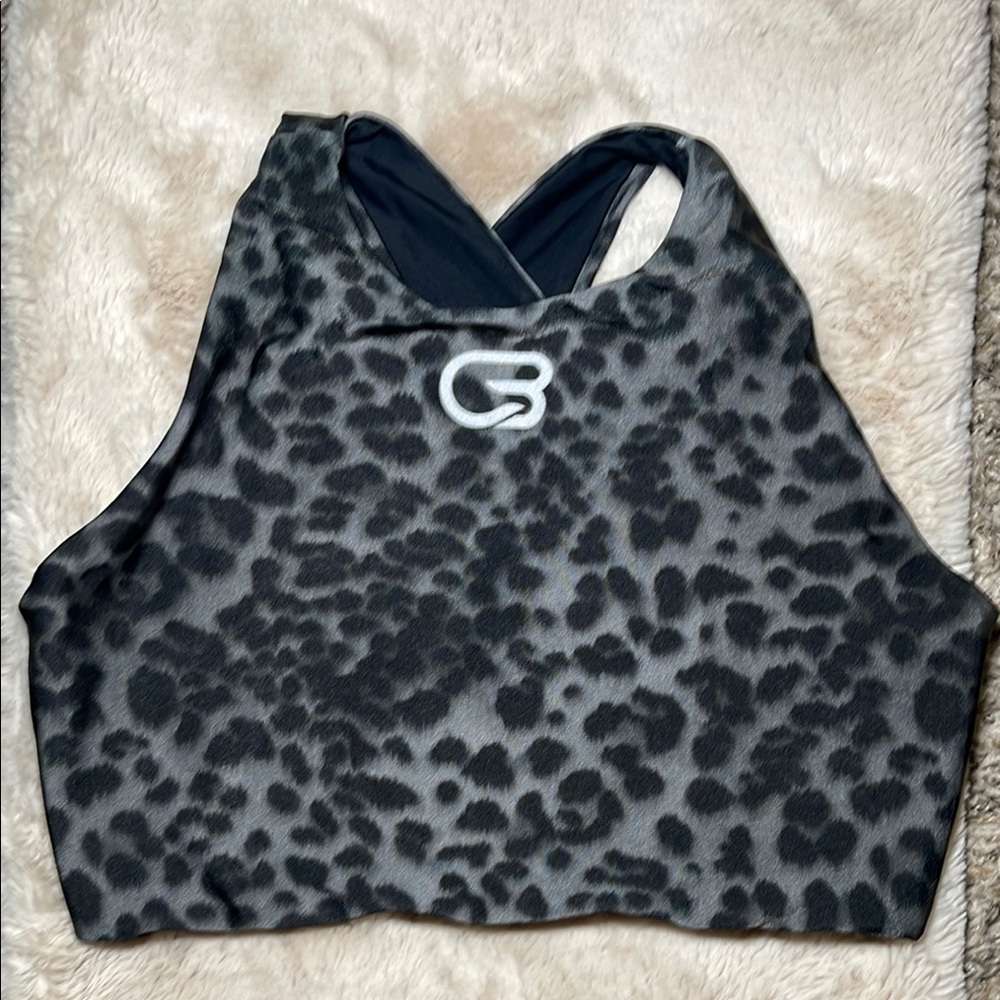 Emily Hsu x Cyclebar Gray Leopard Print Sports Bra